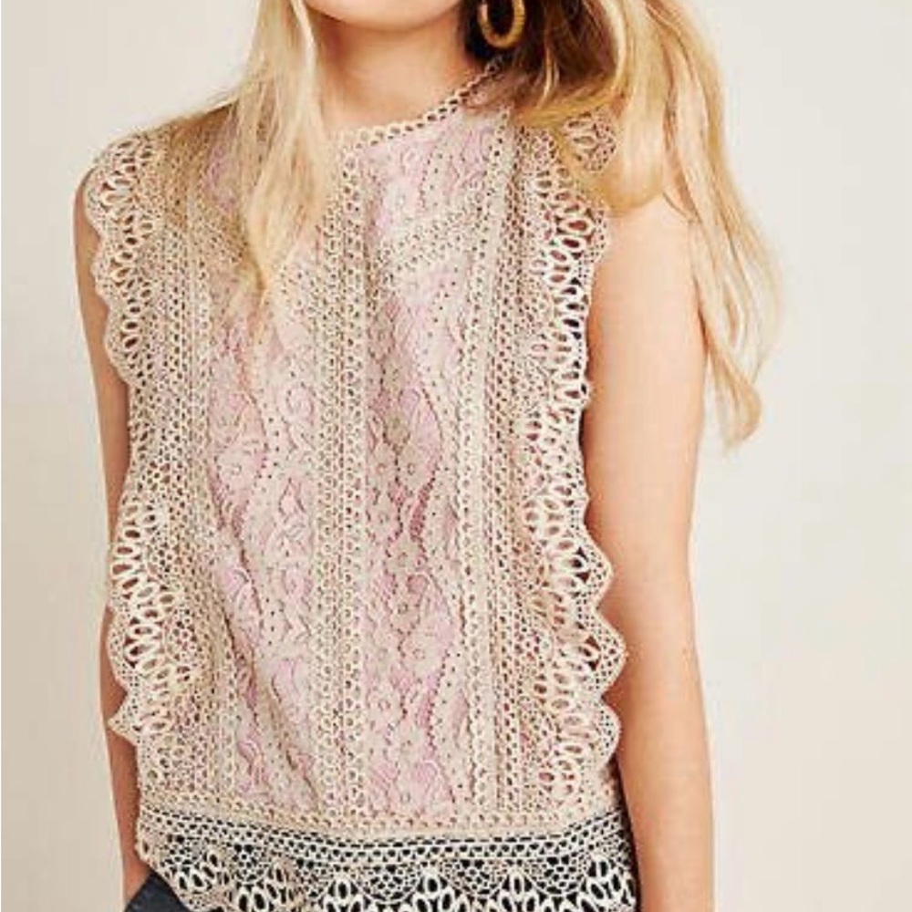 Eri + Ali Chic Lace Trim Sleeveless Top in Light Pink Champagne XXS Coquettecore
